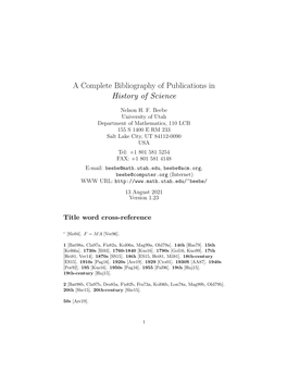 A Complete Bibliography of Publications in History of Science