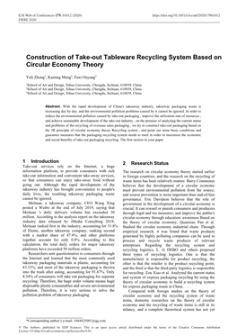 Construction of Take-Out Tableware Recycling System Based on Circular Economy Theory