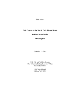 Fish Census of the North Fork Tieton River, Yakima River Basin