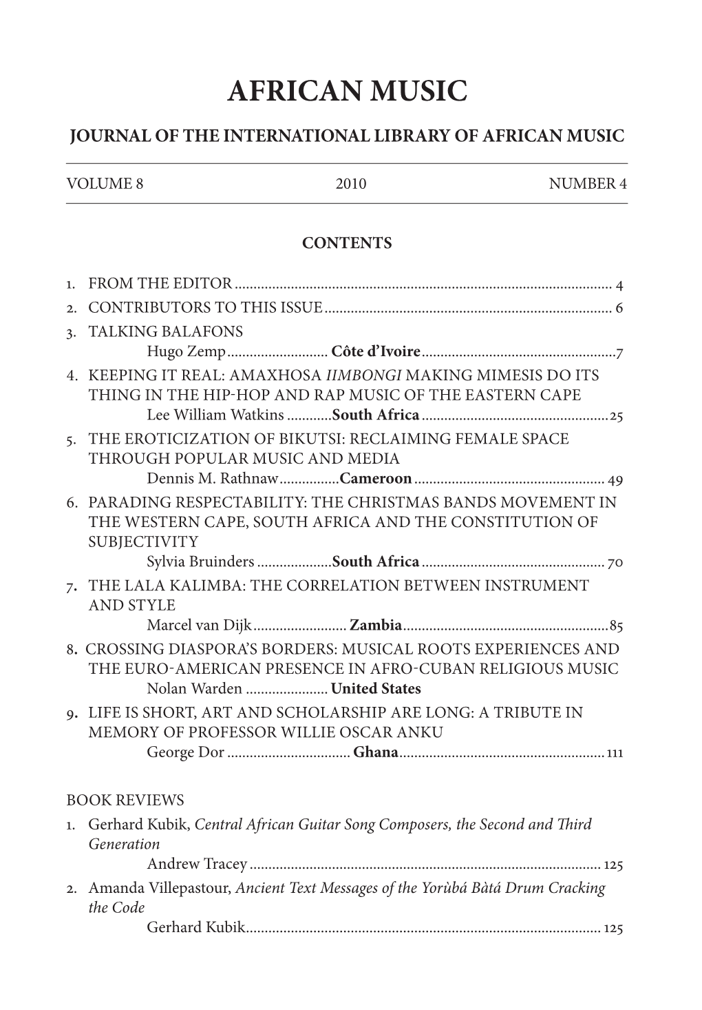 African Music Journal of the International Library of African Music