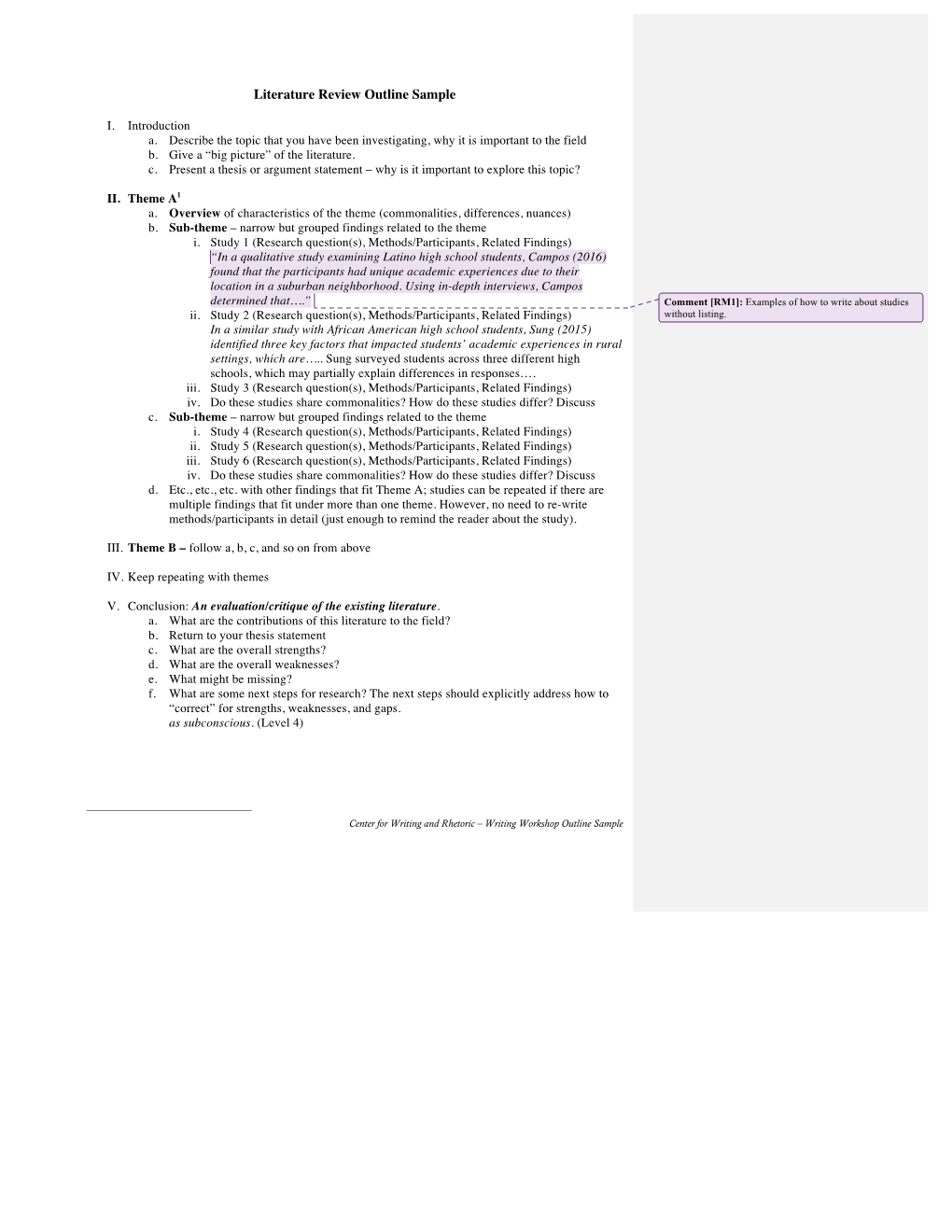 Literature Review Outline Sample