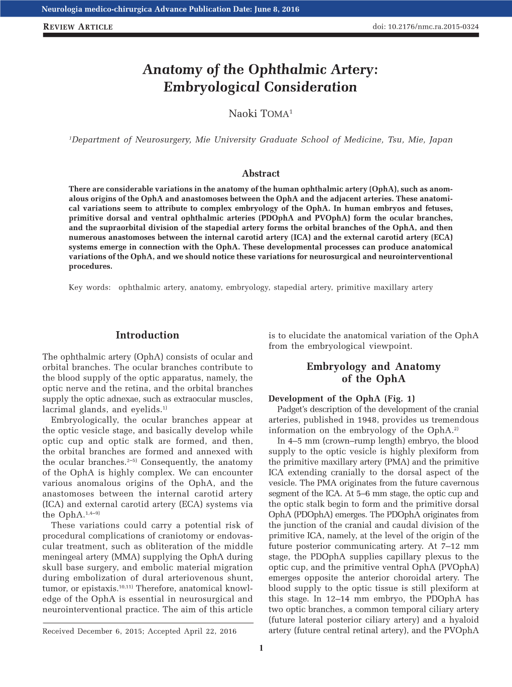 Anatomy of the Ophthalmic Artery: Embryological Consideration