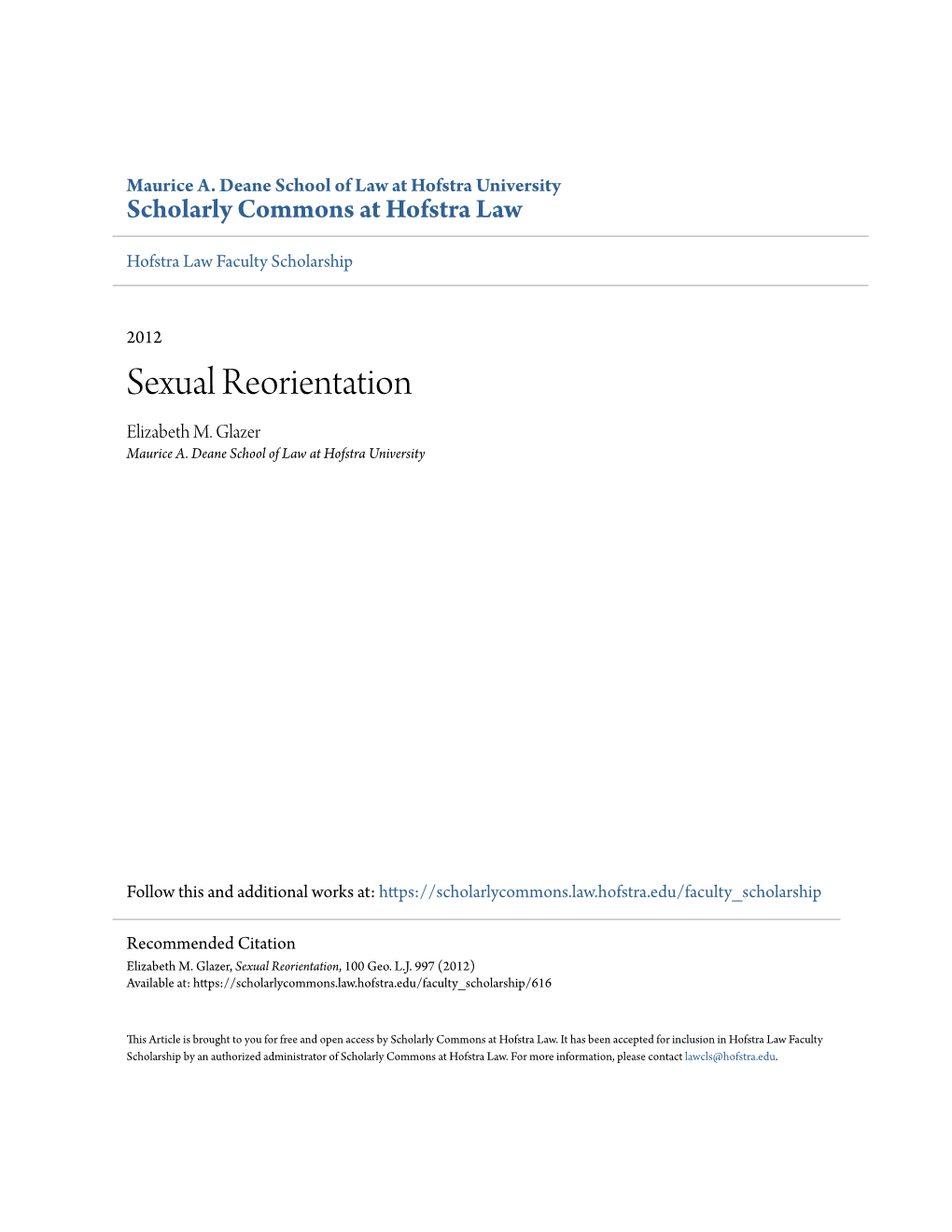 Sexual Reorientation Elizabeth M