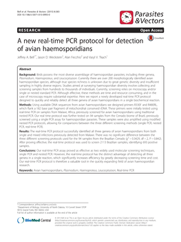 A New Real-Time PCR Protocol for Detection of Avian Haemosporidians Jeffrey A