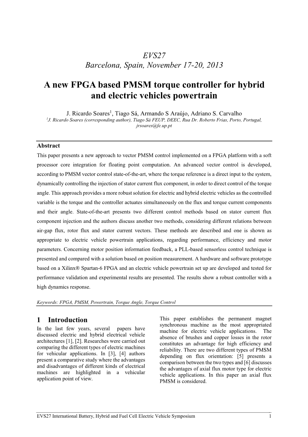 A New FPGA Based PMSM Torque Controller for Hybrid and Electric Vehicles Powertrain