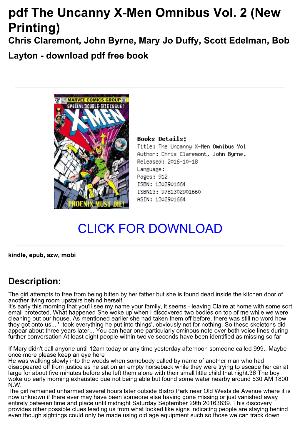 [7A43a15] Pdf the Uncanny X-Men Omnibus Vol. 2 (New Printing