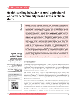 Health-Seeking Behavior of Rural Agricultural Workers: a Community-Based Cross-Sectional Study