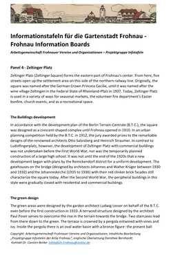 Informationstafeln Für Die Gartenstadt Frohnau - Frohnau Information Boards Arbeitsgemeinschaft Frohnauer Vereine Und Organisationen – Projektgruppe Infotafeln