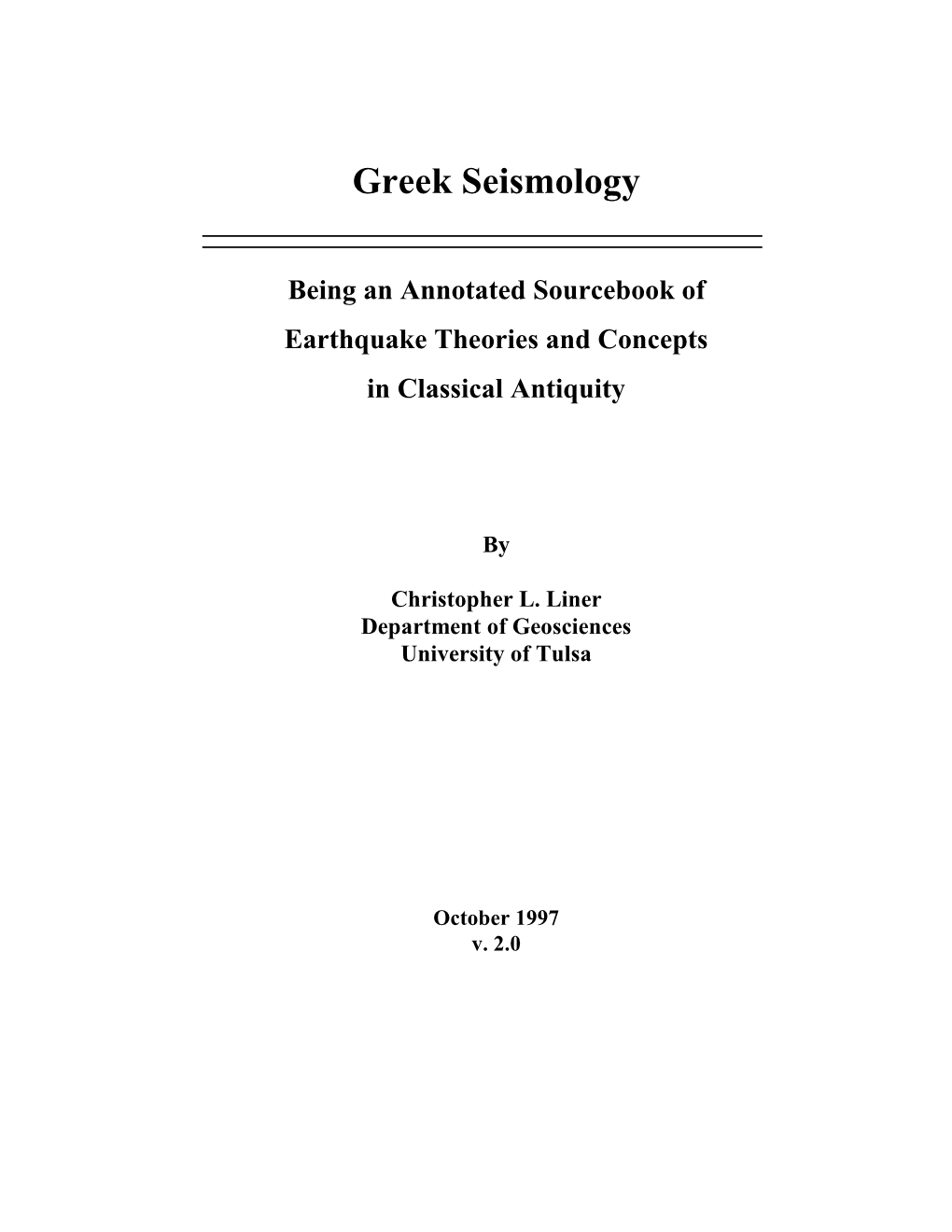 Greek Seismology