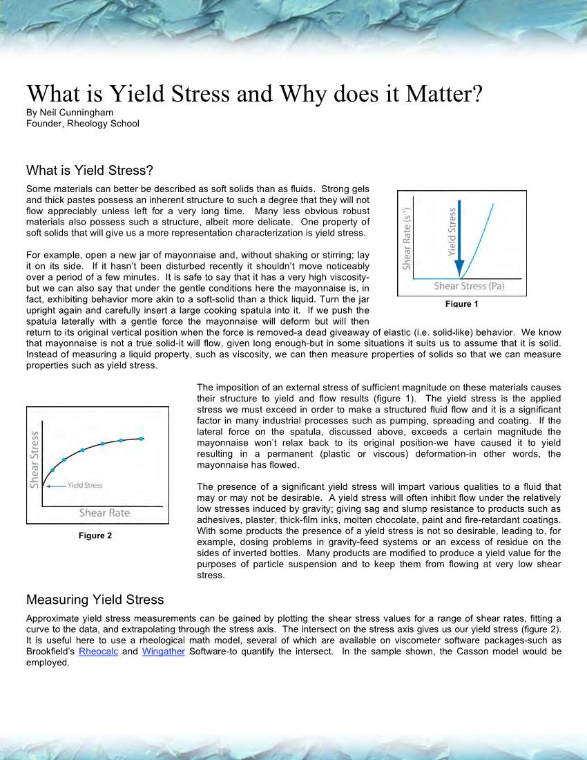 What Is Yield Stress and Why Does It Matter? by Neil Cunningham Founder, Rheology School