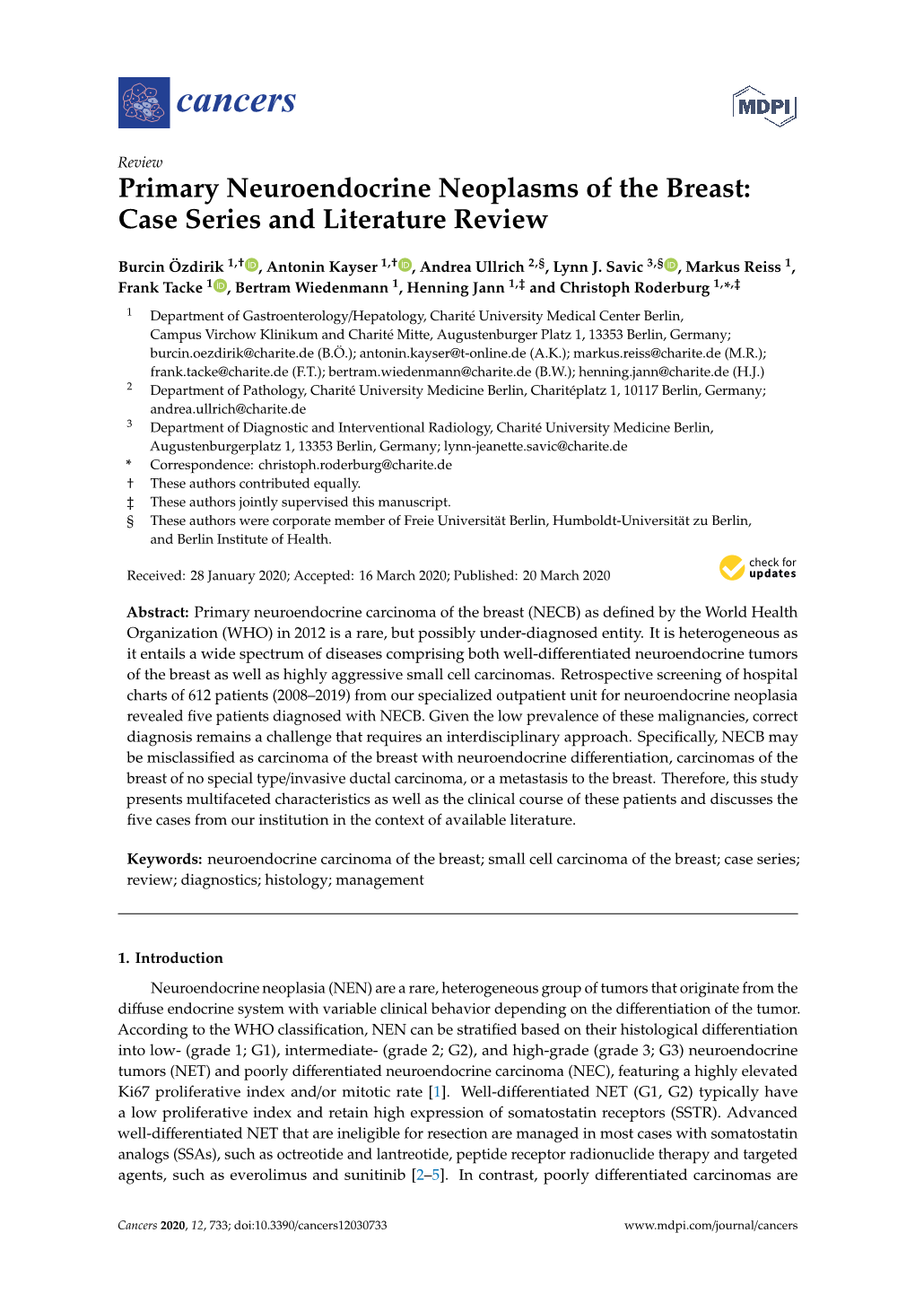 Primary Neuroendocrine Neoplasms of the Breast: Case Series and Literature Review