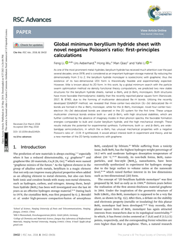 Global Minimum Beryllium Hydride Sheet with Novel Negative Poisson's Ratio: ﬁrst-Principles Cite This: RSC Adv.,2018,8, 19432 Calculations