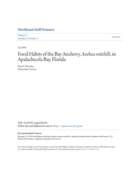 Food Habits of the Bay Anchovy, Anchoa Mitchilli, in Apalachicola Bay, Florida Peter F