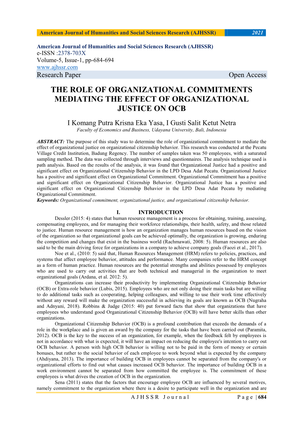 The Role of Organizational Commitments Mediating the Effect of Organizational Justice on Ocb