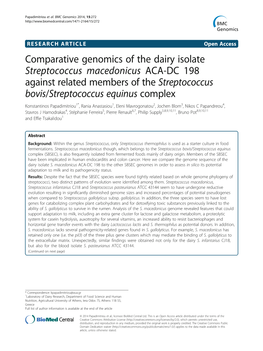Comparative Genomics of the Dairy Isolate Streptococcus Macedonicus