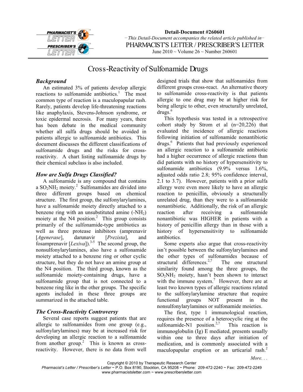 Cross-Reactivity of Sulfonamide Drugs