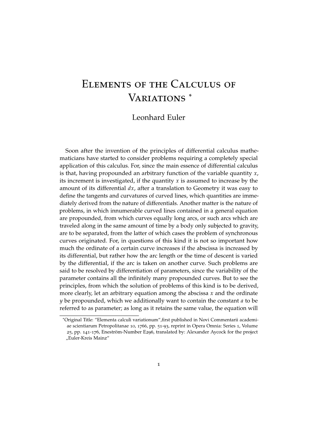 Elements of the Calculus of Variations *