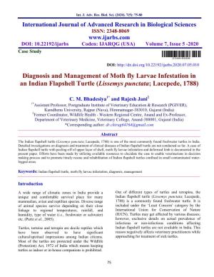 Diagnosis and Management of Moth Fly Larvae Infestation in an Indian Flapshell Turtle (Lissemys Punctata; Lacepede, 1788)