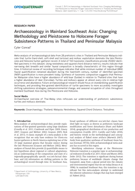 Archaeozoology in Mainland Southeast Asia: Changing Methodology and Pleistocene to Holocene Forager Subsistence Patterns in Thailand and Peninsular Malaysia