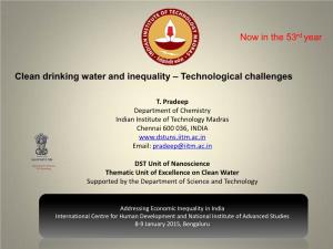 Clean Drinking Water and Inequality – Technological Challenges Now In