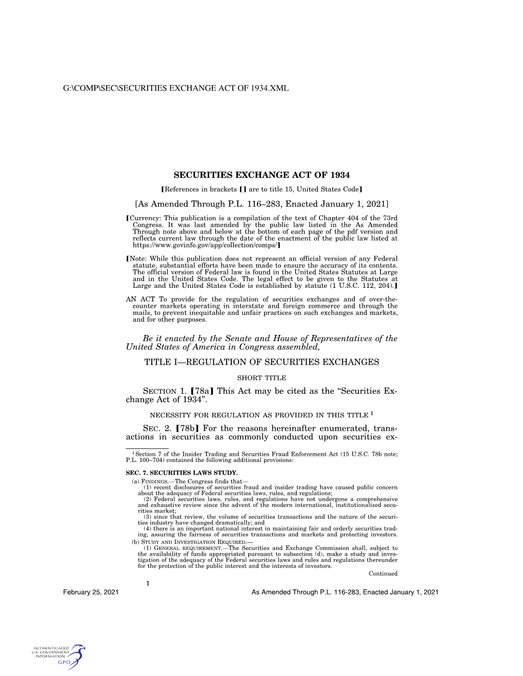 Securities Exchange Act of 1934, As Amended