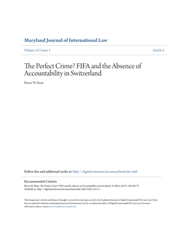 FIFA and the Absence of Accountability in Switzerland Bruce W