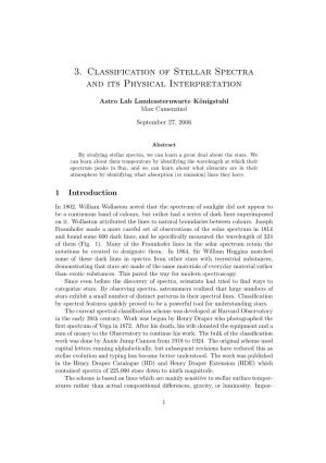 3. Classification of Stellar Spectra and Its Physical Interpretation