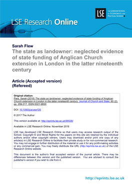 The State As Landowner: Neglected Evidence of State Funding of Anglican Church Extension in London in the Latter Nineteenth Century