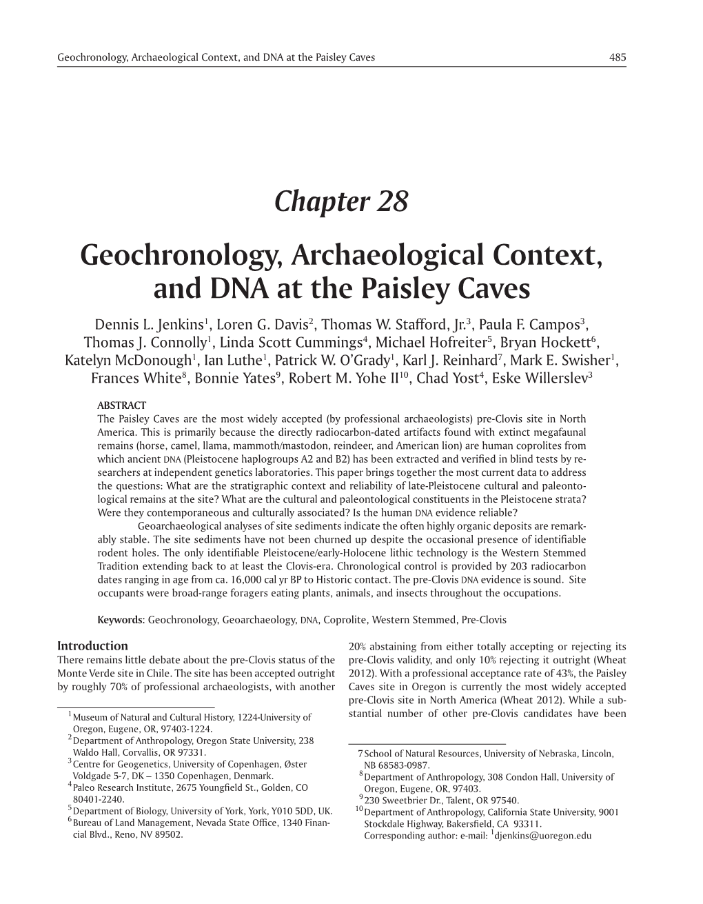 Chapter 28 Geochronology, Archaeological Context, and Dna at the Paisley Caves Dennis L