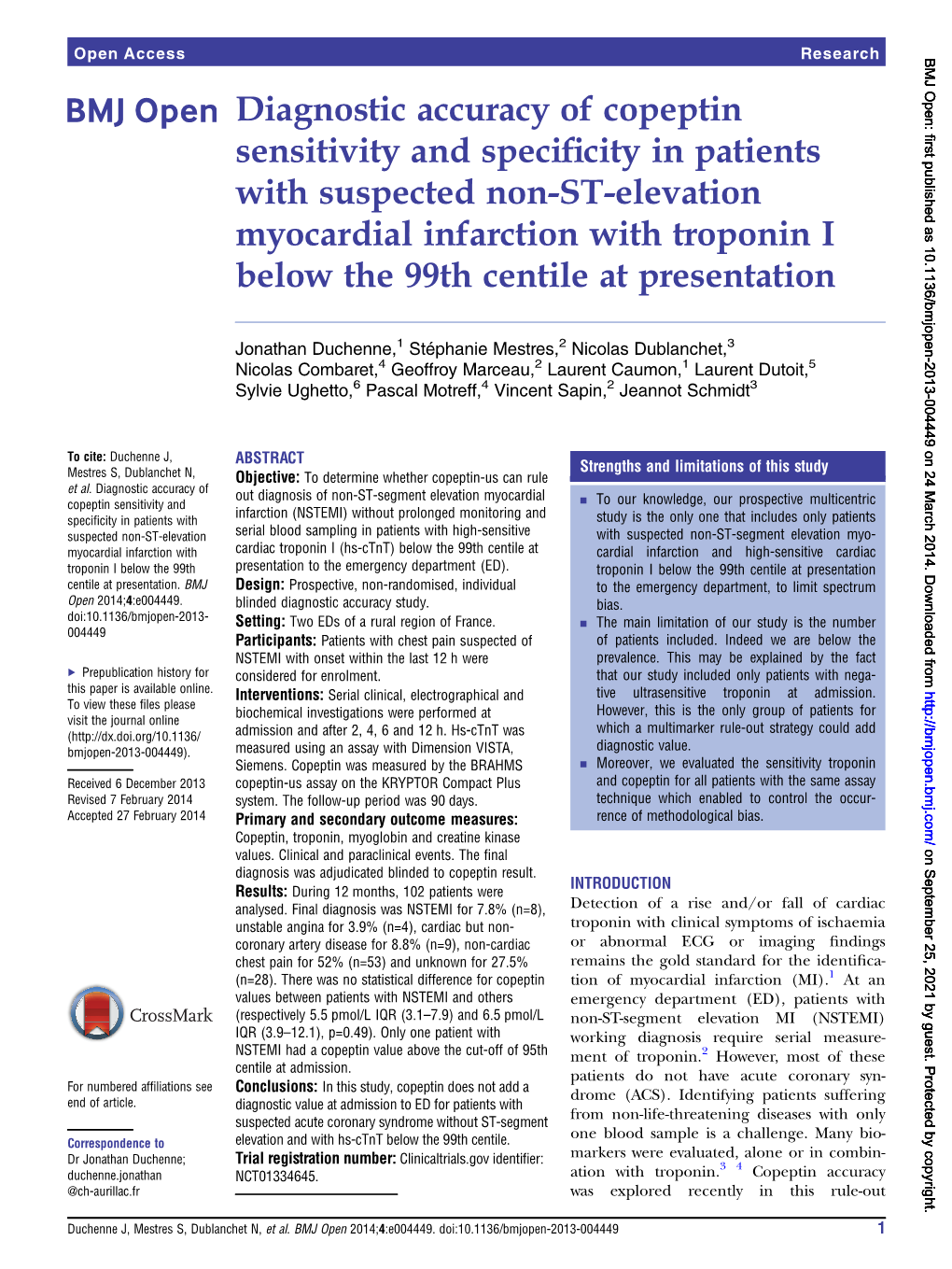 Diagnostic Accuracy of Copeptin Sensitivity and Specificity in Patients