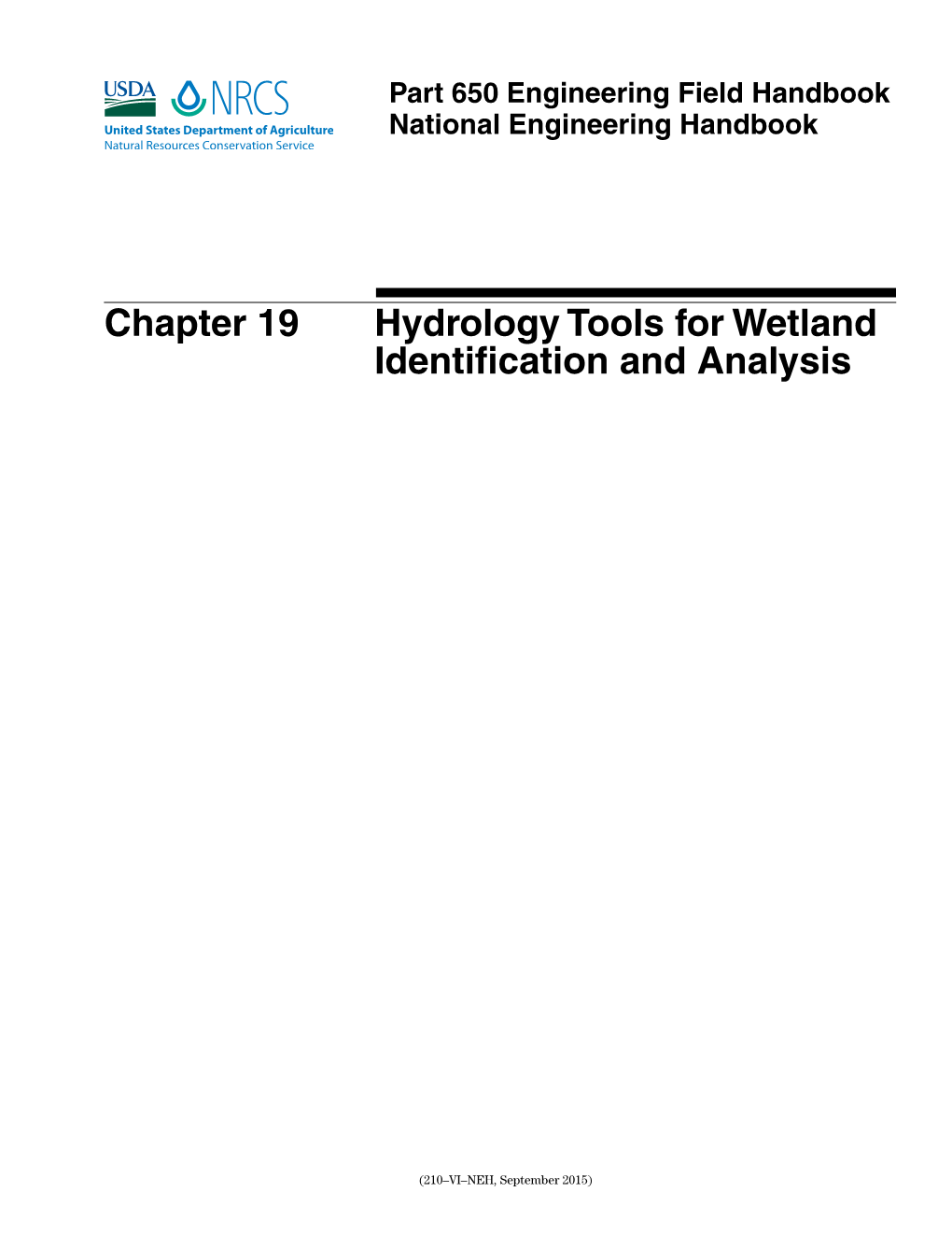 Chapter 19 Hydrology Tools for Wetland Identification and Analysis