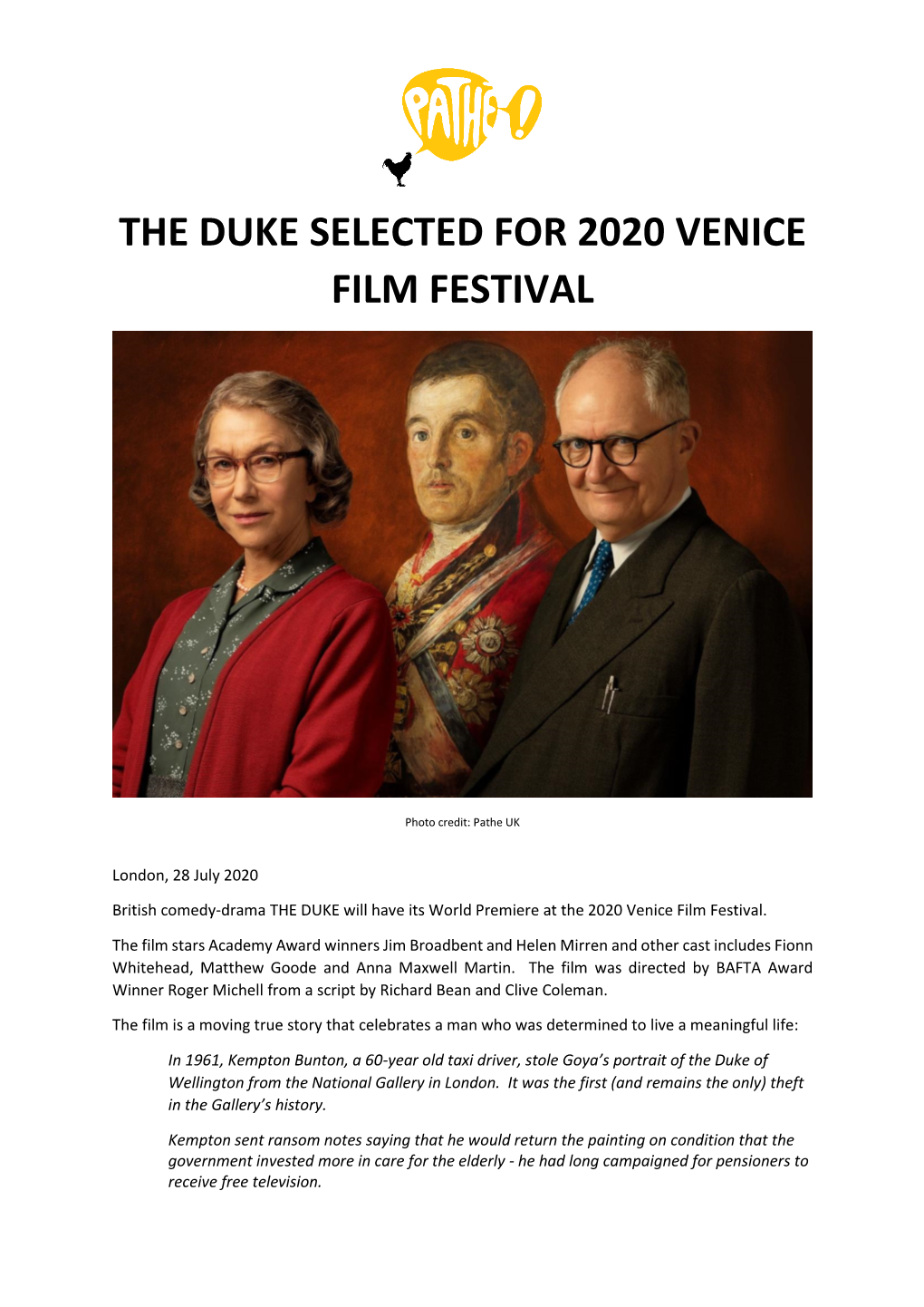 The Duke Selected for 2020 Venice Film Festival