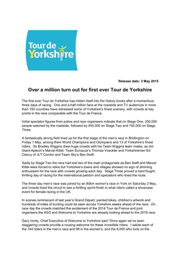 Over a Million Turn out for First Ever Tour De Yorkshire