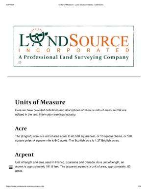 Units of Measure - Land Measurements - Definitions