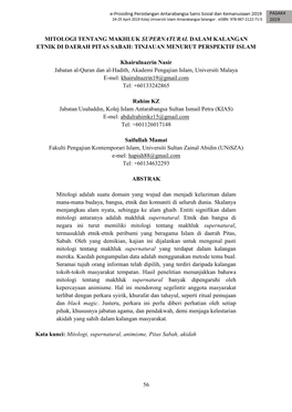 Mitologi Tentang Makhluk Supernatural Dalam Kalangan Etnik Di Daerah Pitas Sabah: Tinjauan Menurut Perspektif Islam
