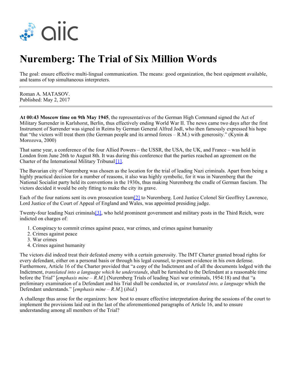 Nuremberg: the Trial of Six Million Words