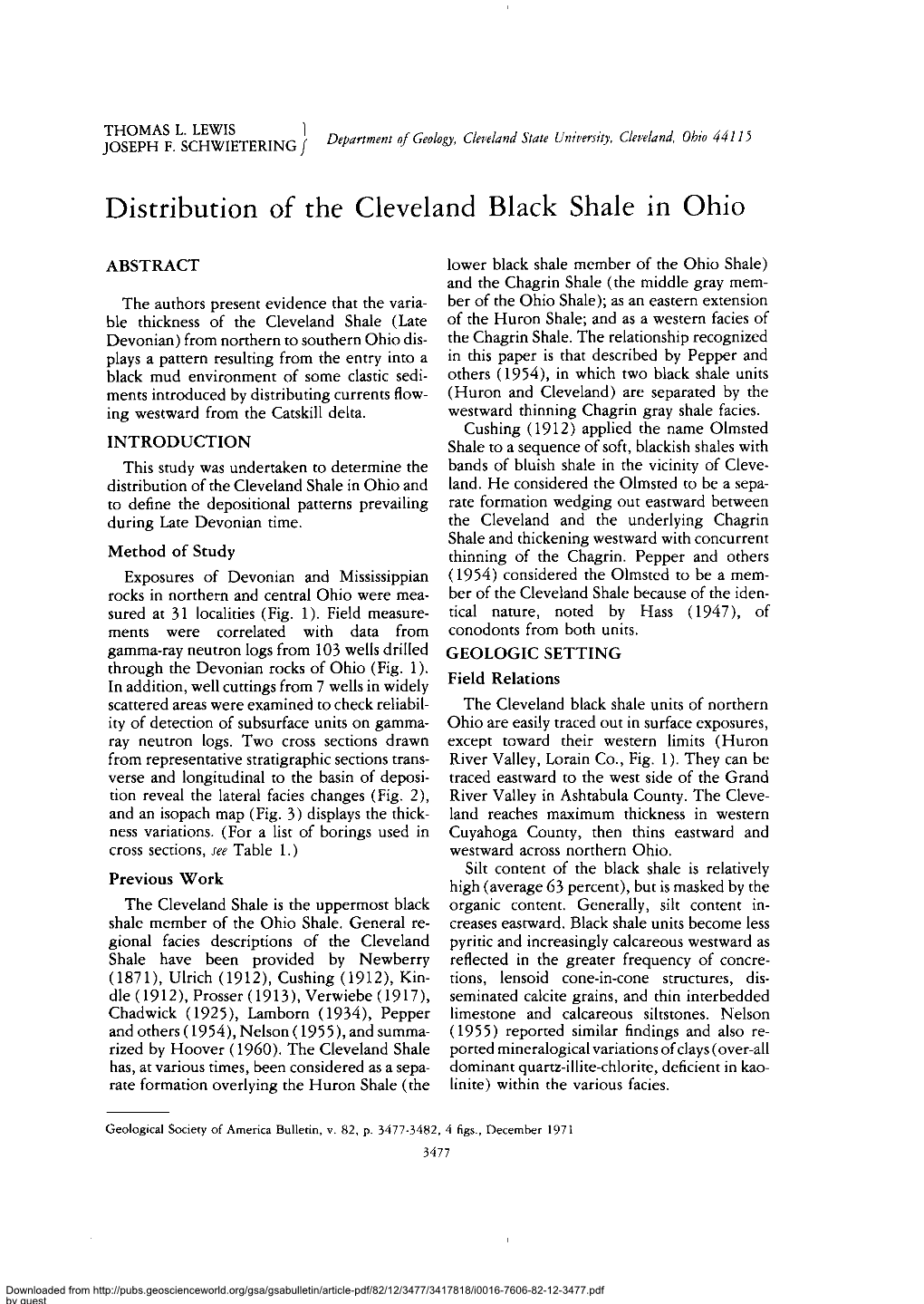 Distribution of the Cleveland Black Shale in Ohio