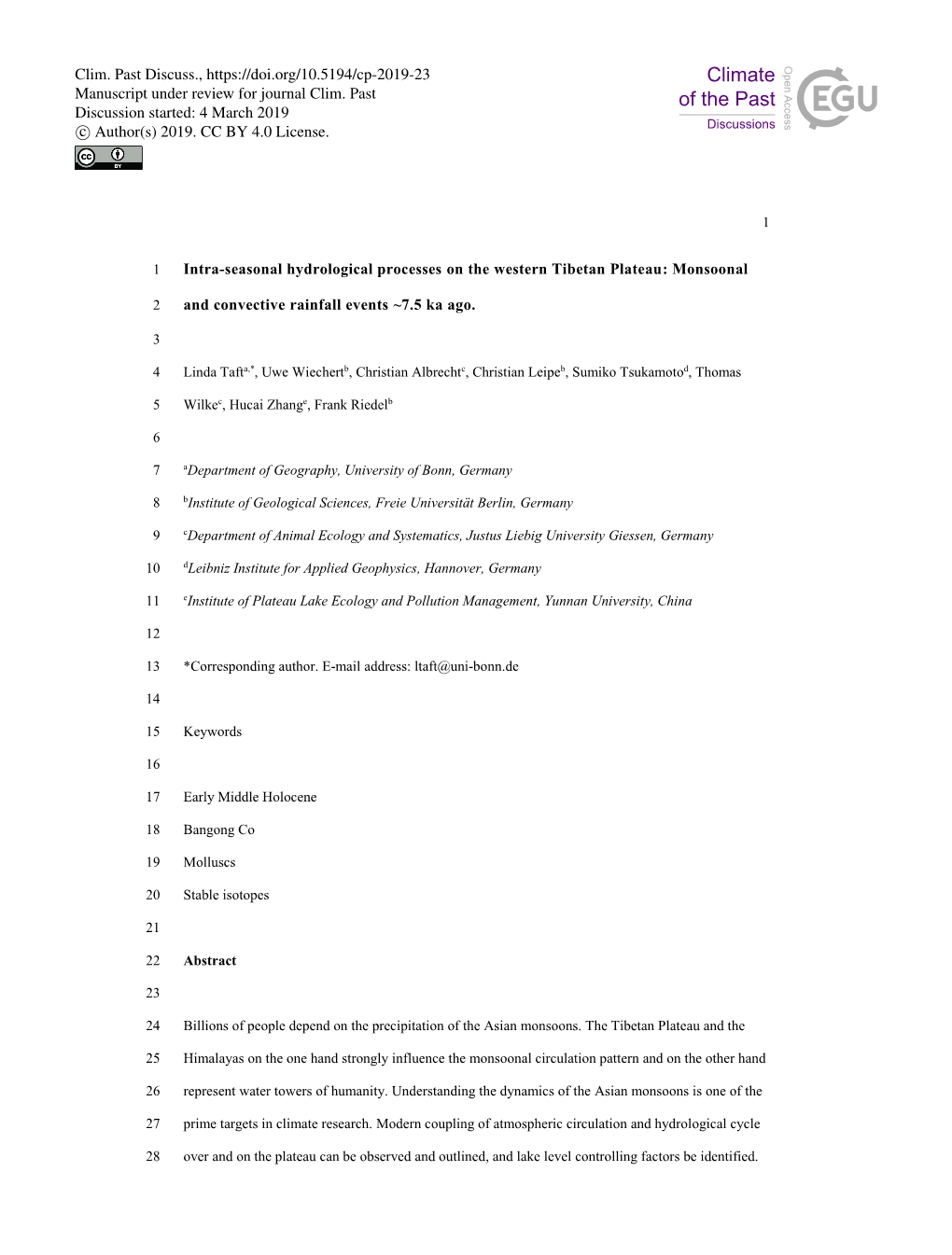 Monsoonal and Convective Rainfall Events