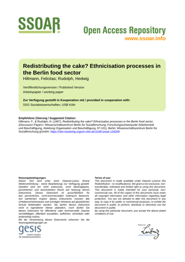 Redistributing the Cake? Ethnicisation Processes in the Berlin Food Sector