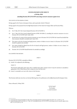 2020/719 of 28 May 2020 Amending Decision 2013/255/CFSP Concerning Restrictive Measures Against Syria Ha