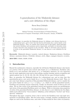 A Generalization of the Minkowski Distance and a New Definition of The