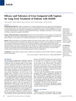 Article Efficacy and Tolerance of Urea Compared with Vaptans for Long