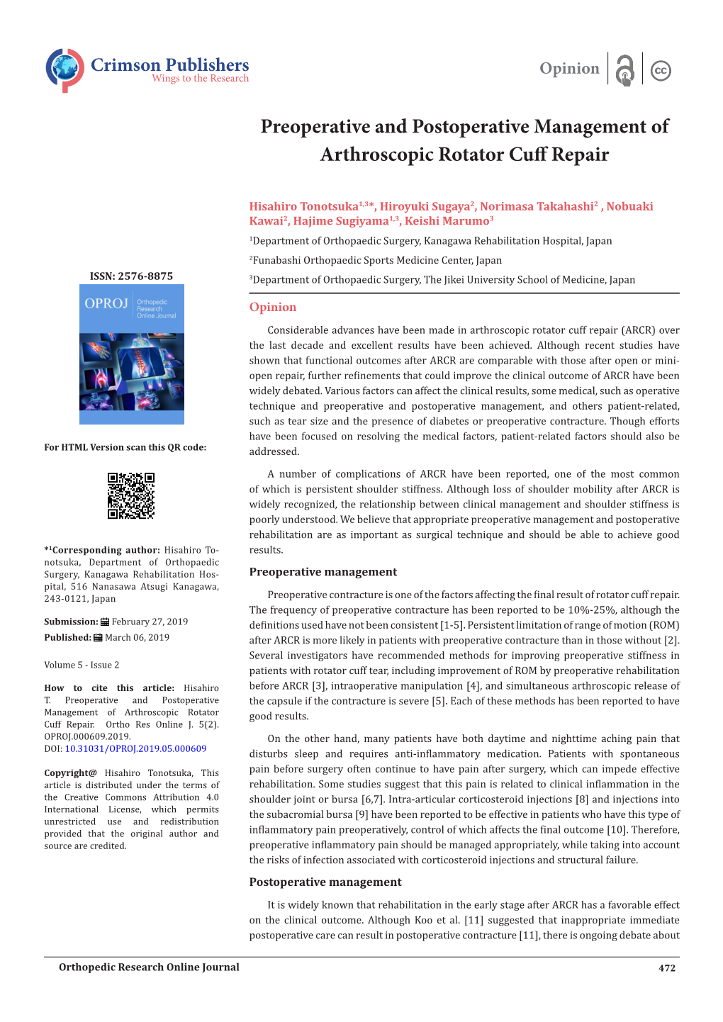 Preoperative and Postoperative Management of Arthroscopic Rotator Cuff Repair