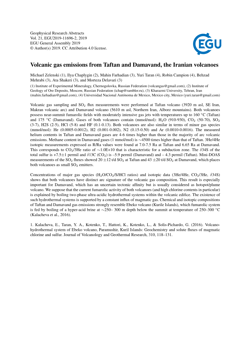 Volcanic Gas Emissions from Taftan and Damavand, the Iranian Volcanoes