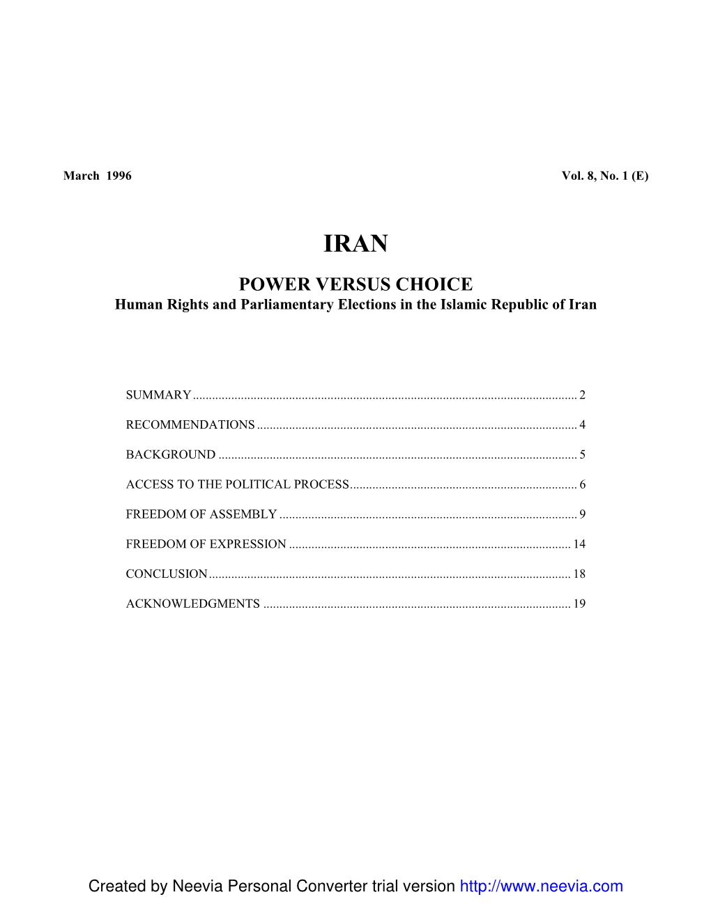 POWER VERSUS CHOICE Human Rights and Parliamentary Elections in the Islamic Republic of Iran