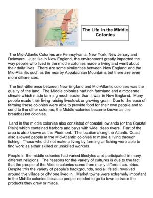 The Life in the Middle Colonies
