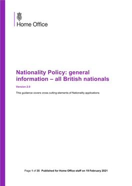 Nationality Policy: General Information – All British Nationals