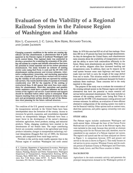 Evaluation of the Viability of a Regional Railroad System in the Palouse Region of Washington and Idaho