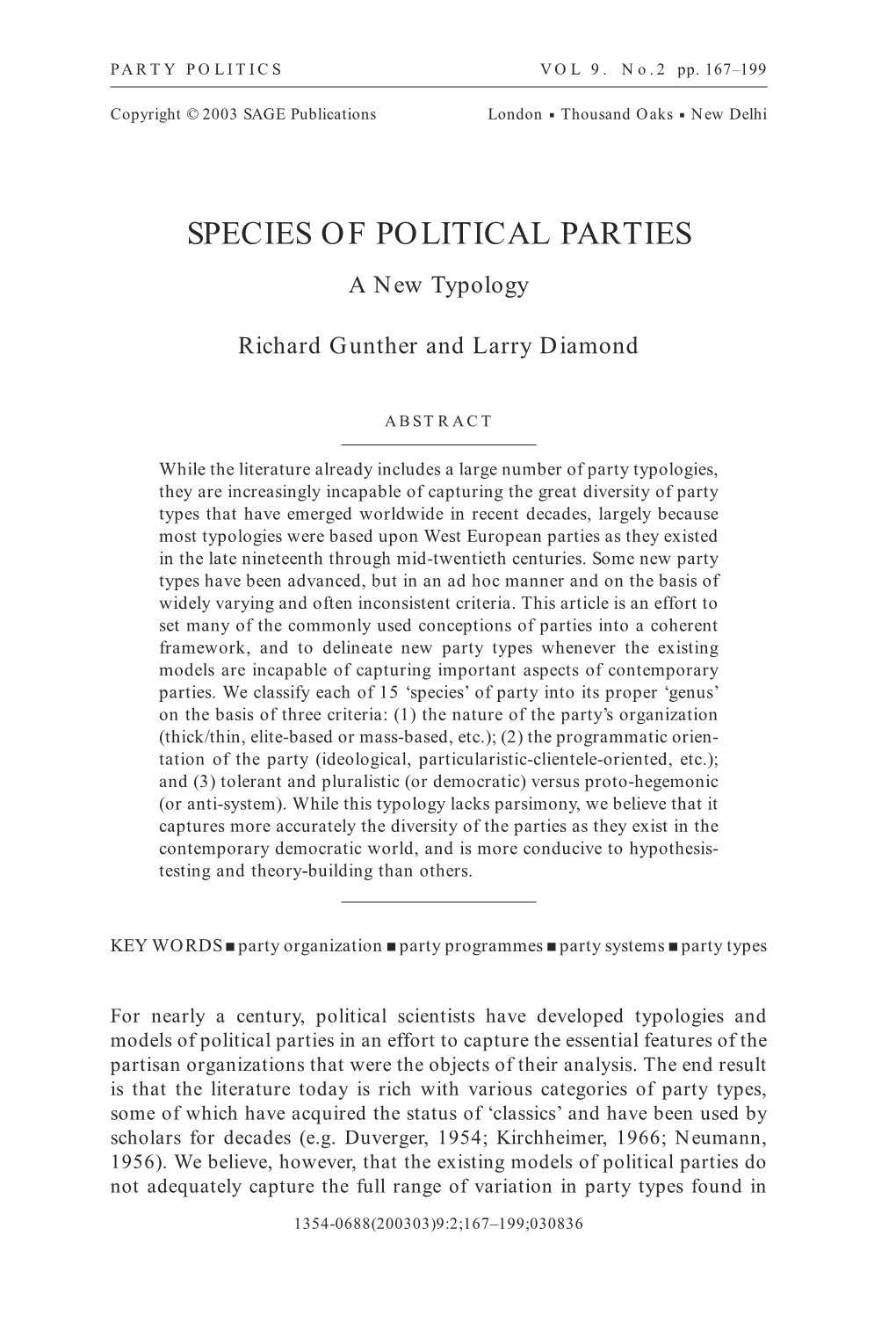 Species of Political Parties: a New Typology