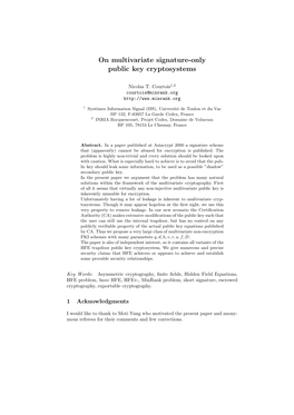 On Multivariate Signature-Only Public Key Cryptosystems